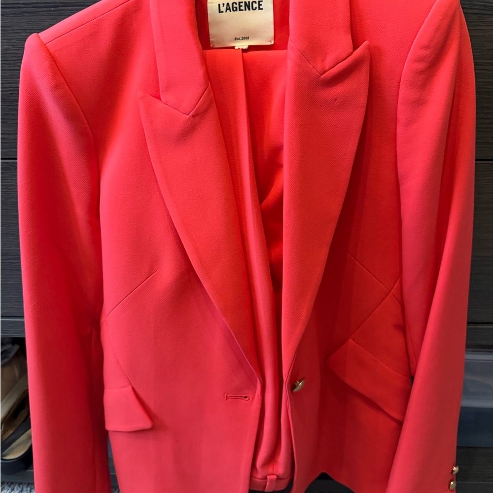 L'AGENCE Vibrant Pink Suit. Jacket and matching pants.